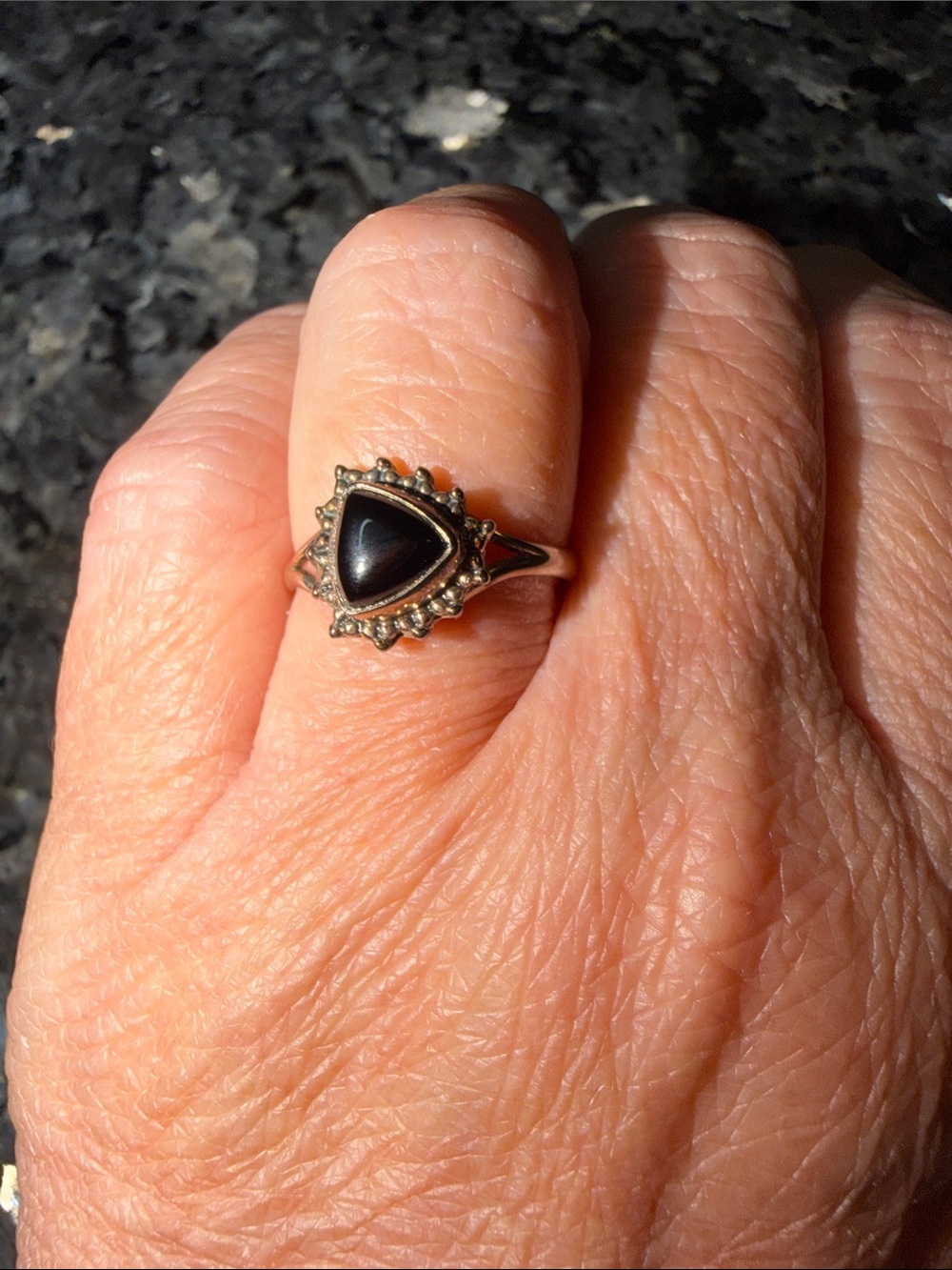 Black Onyx Teardrop Ring in Sterling-Style Silver